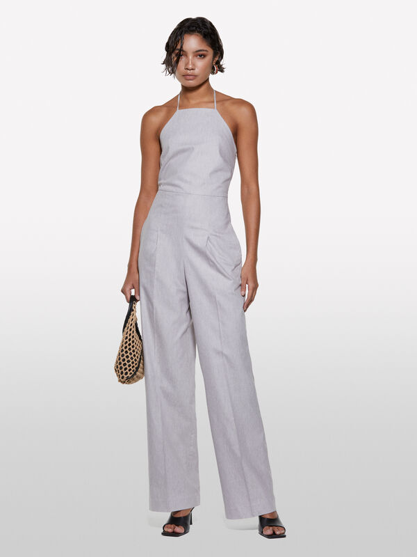 Φόρμα ανοιχτό γκρι με γιακά halter - φόρμες jumpsuits γυναικεία | Sisley
