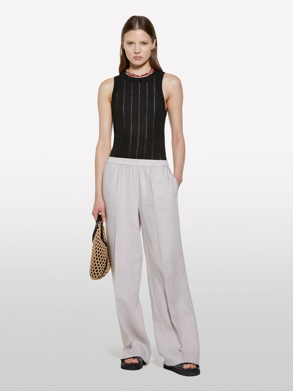 Παντελόνι γκρι flare fit από 100% λινό - παντελόνια καμπάνα γυναικεία | Sisley