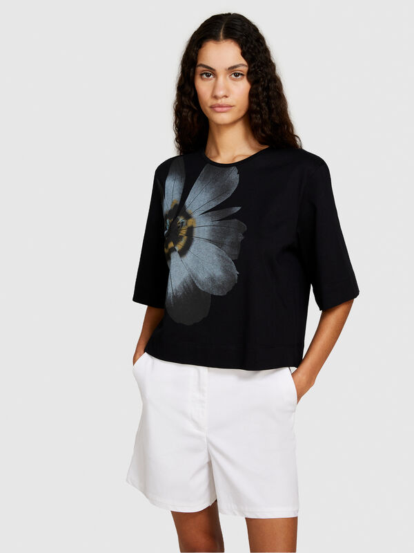Μπλούζα από οργανικό βαμβακερό με τύπωμα - μπλουζάκια κοντομάνικα γυναικεία | Sisley