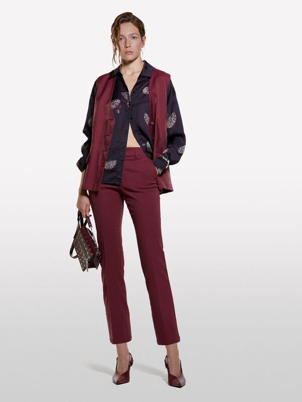 Navy blue satin shirt with pattern print - πουκάμισα γυναικεία | Sisley