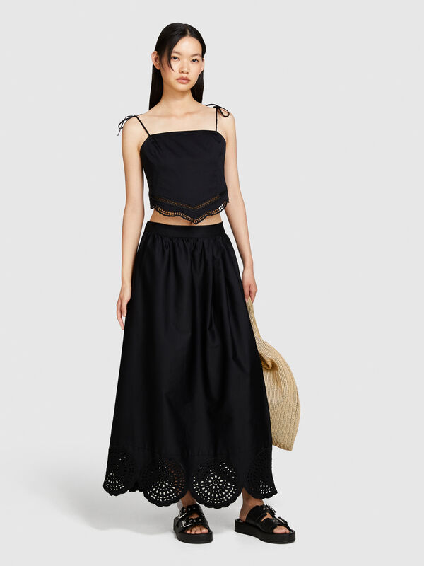 Φούστα μιντί με δαντέλα - φούστες μιντί, longuette γυναικείες | Sisley