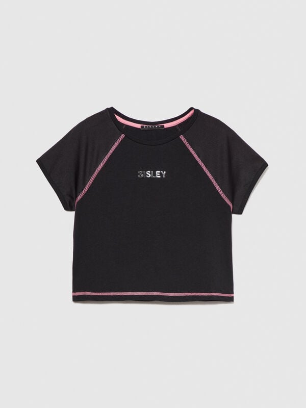 Μπλούζα sporty με λογότυπο - μπλουζάκια κοντομάνικα κορίτσι | Sisley Young