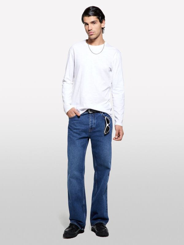 Μπλούζα μακρυμάνικη λευκή slim fit - μπλουζάκια μακρυμάνικα ανδρικά | Sisley