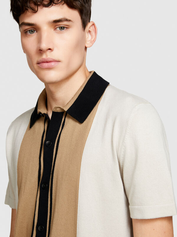 Μπλούζα με μπλοκ χρώματος με κουμπιά - μπλουζάκια κοντομάνικα ανδρικά | Sisley