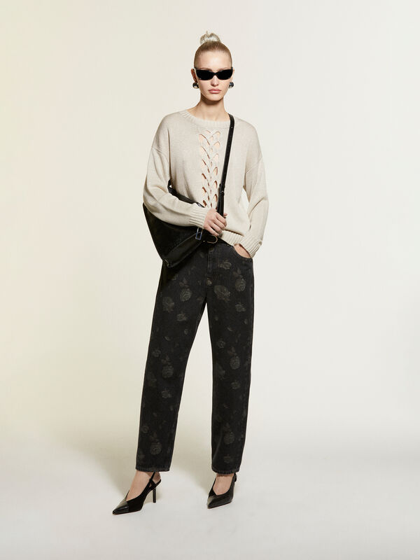 Perforated cable knit sweater - μπλούζες με λαιμόκοψη γυναικείες | Sisley