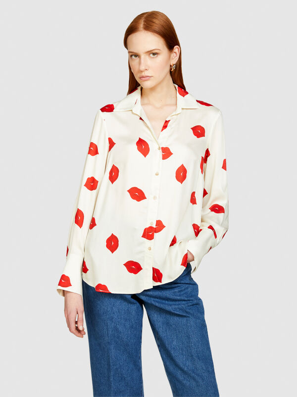 Πουκάμισο από σατέν με τύπωμα - πουκάμισα γυναικεία | Sisley