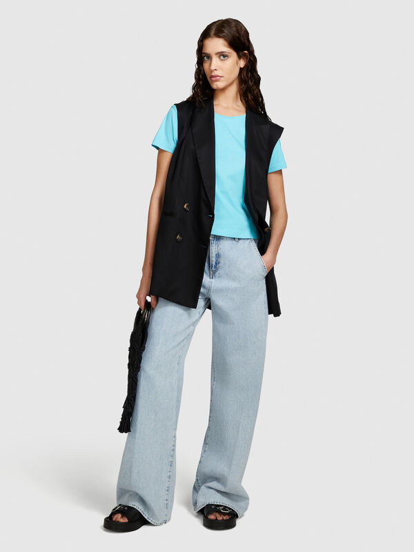 Μπλούζα boxy fit από οργανικό βαμβακερό - μπλουζάκια κοντομάνικα γυναικεία | Sisley