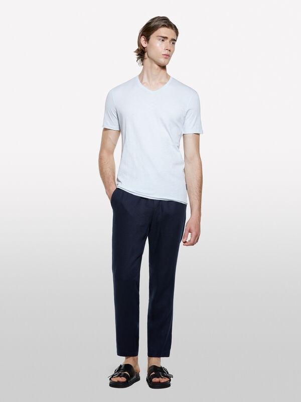 Μπλούζα slim fit ανοιχτό γαλάζιο - μπλουζάκια κοντομάνικα ανδρικά | Sisley