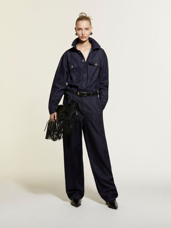 Φόρμα μπλε σκούρο από ντένιμ - φόρμες jumpsuits γυναικεία | Sisley