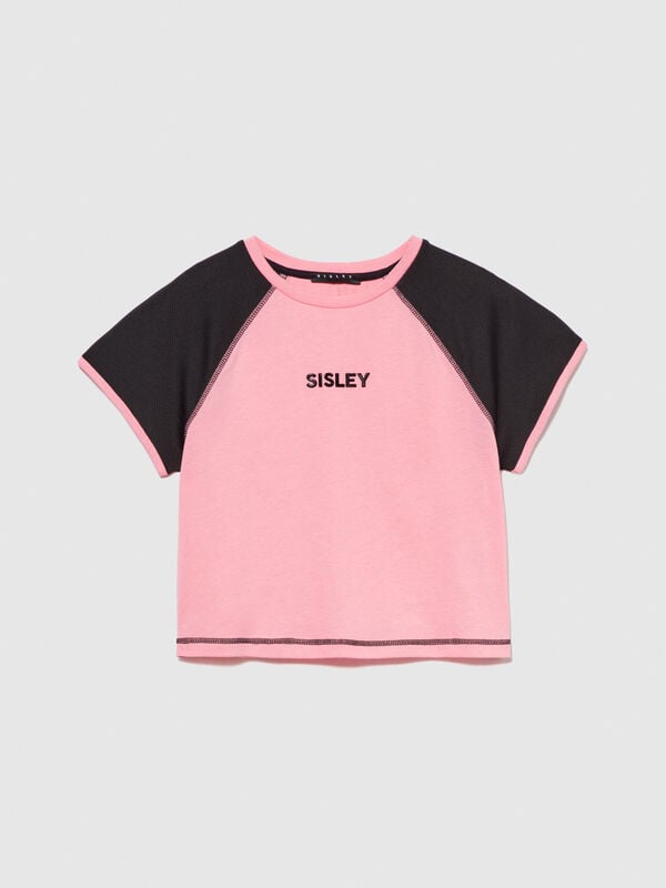 Μπλούζα sporty με λογότυπο - μπλουζάκια κοντομάνικα κορίτσι | Sisley Young