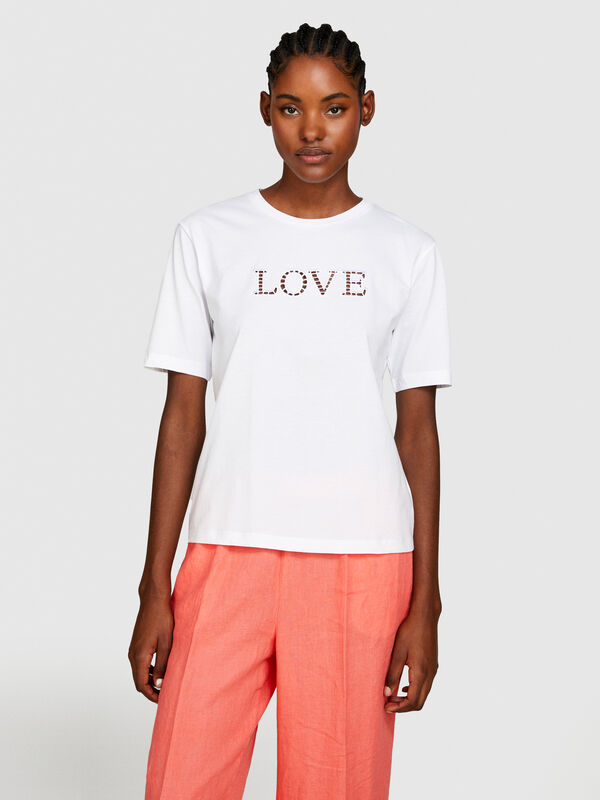 Μπλούζα με κέντημα - μπλουζάκια κοντομάνικα γυναικεία | Sisley
