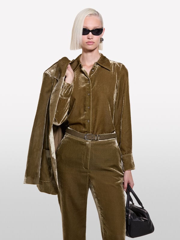 Πουκάμισο καφέ από βελούδο - πουκάμισα γυναικεία | Sisley