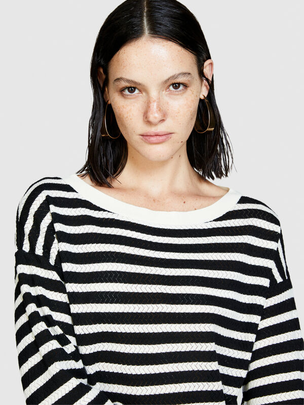 Μπλούζα με δίχρωμα ριγέ - μπλούζες με λαιμόκοψη χαμόγελο γυναικείες | Sisley