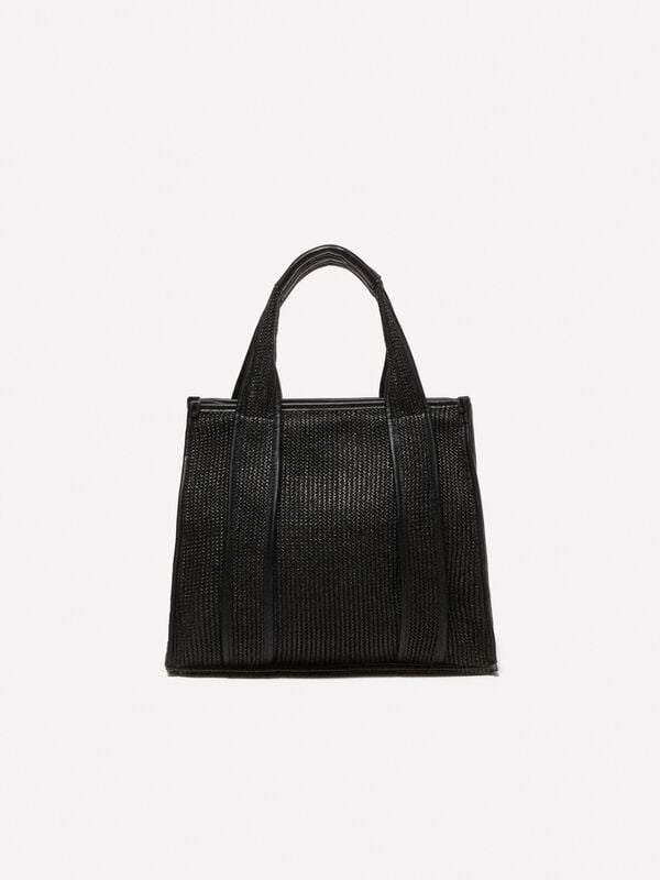 Shopper μαύρη εφέ ψάθινο - τσάντες tote bags γυναικείες | Sisley