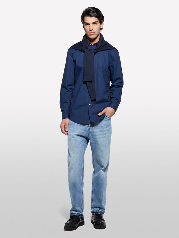 Πουκάμισο slim fit μπλε με τύπωμα Πουκάμισο slim fit μπλε με τύπωμα - πουκάμισα slim fit ανδρικά | Sisley