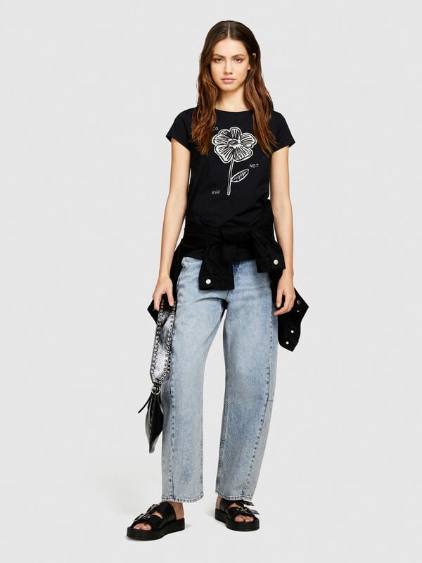 Μπλούζα slim fit με τύπωμα - μπλουζάκια κοντομάνικα γυναικεία | Sisley