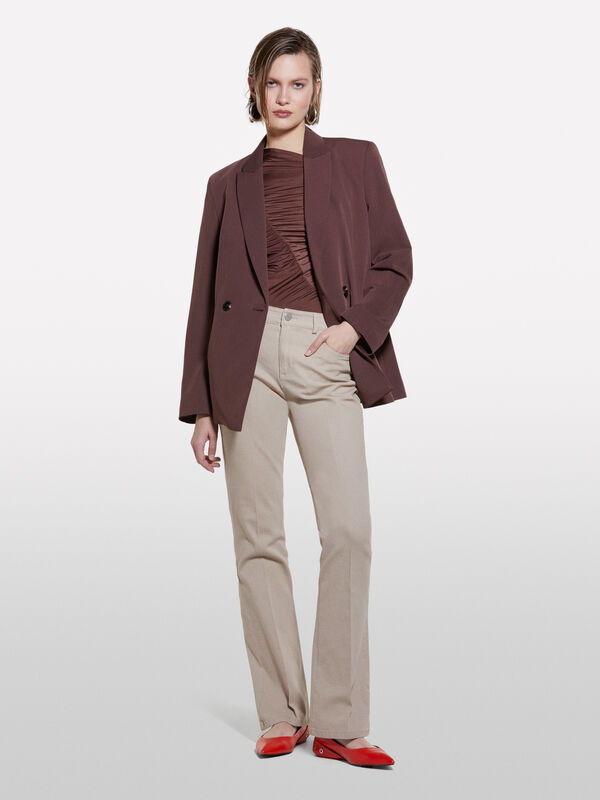 Παντελόνι flare fit μπεζ - παντελόνια flare γυναικεία | Sisley
