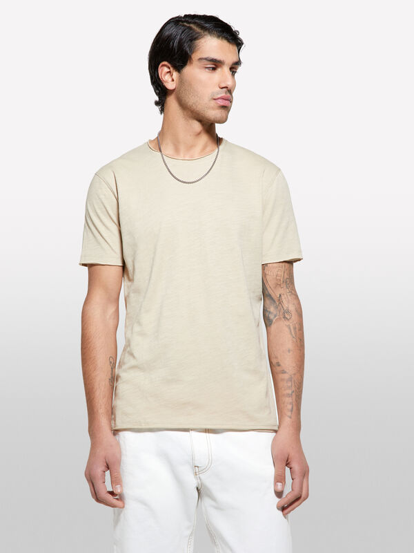Μπλούζα κοντομάνικη μπεζ slim fit - μπλουζάκια κοντομάνικα ανδρικά | Sisley
