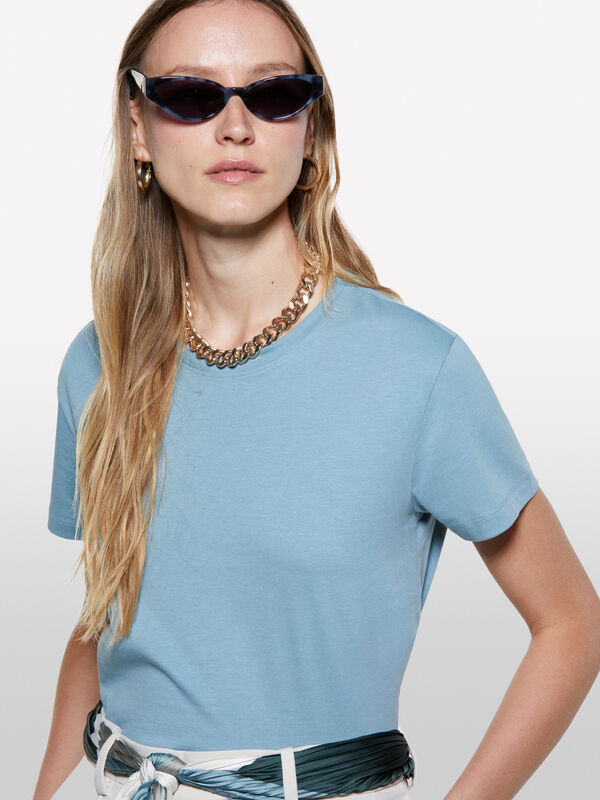 Μπλούζα boxy fit blue powder - μπλουζάκια κοντομάνικα γυναικεία | Sisley