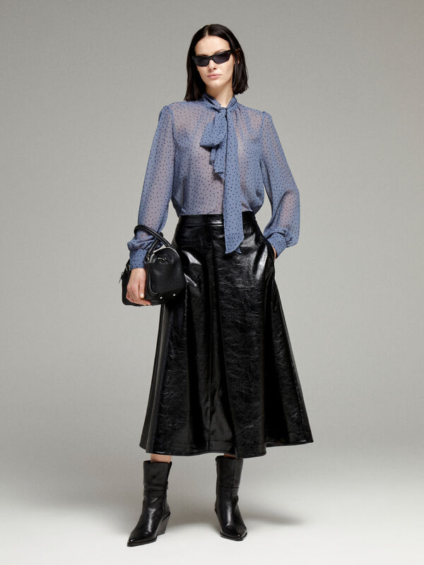 Μπλούζα μπλε ραφ από chiffon με πουά  - μπλούζες γυναικείες | Sisley