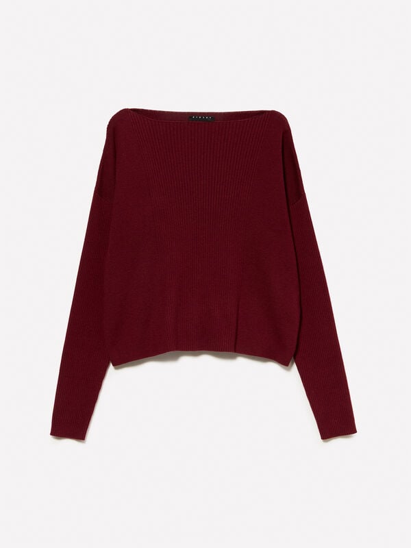 Burgundy boat neck top Burgundy boat neck top - μπλούζες με λαιμόκοψη γυναικείες | Sisley