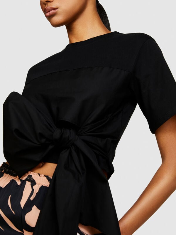 Μπλούζα με μάξι φιόγκο - μπλουζάκια κοντομάνικα γυναικεία | Sisley