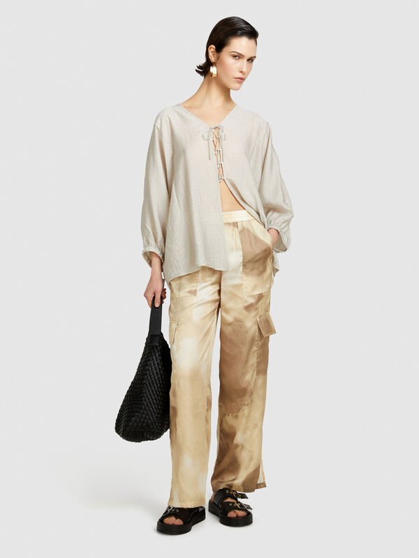 Cargo από σατέν με τύπωμα - παντελόνια regular γυναικεία | Sisley