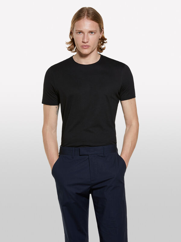 Μπλούζα κοντομάνικη μαύρη slim fit - μπλουζάκια κοντομάνικα ανδρικά | Sisley