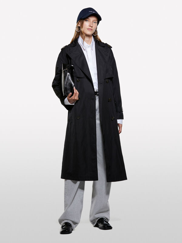 Trench μαύρο comfort fit με ζώνη - trench και αδιάβροχα γυναικεία | Sisley