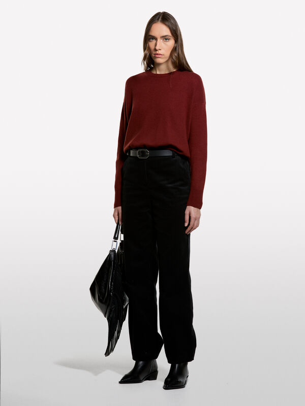 Μπλούζα από ανάμεικτο μαλλί με λαιμόκοψη χαμόγελο - μπλούζες με λαιμόκοψη χαμόγελο γυναικείες | Sisley