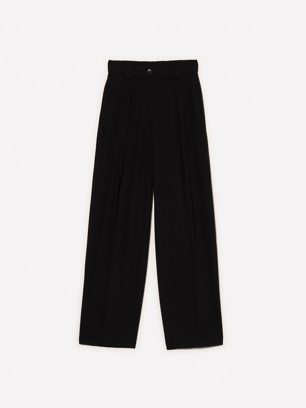 Black palazzo trousers with creases - παντελόνια καμπάνα γυναικεία | Sisley