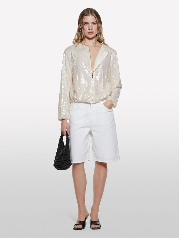 Βερμούδα τζιν μπεζ relaxed fit - τζιν σορτς γυναικεία | Sisley