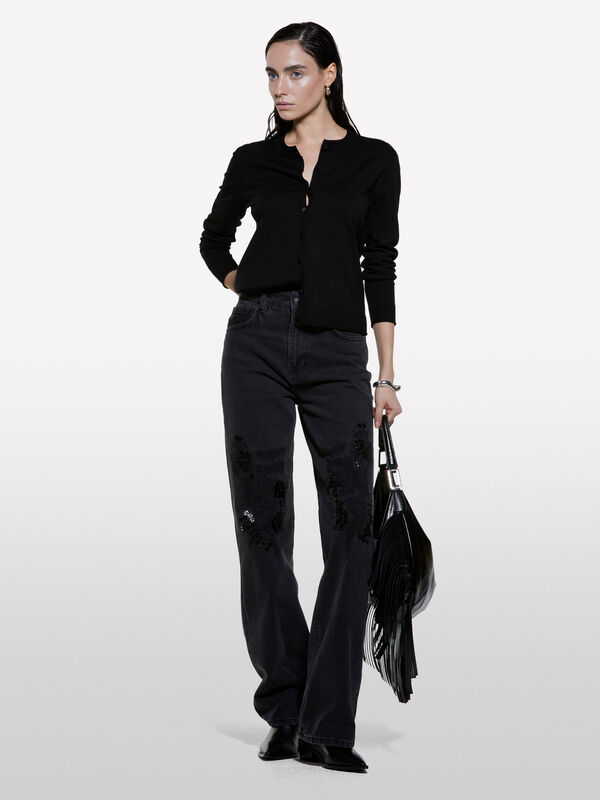 Ζακέτα μαύρη regular fit - ζακέτες γυναικείες | Sisley