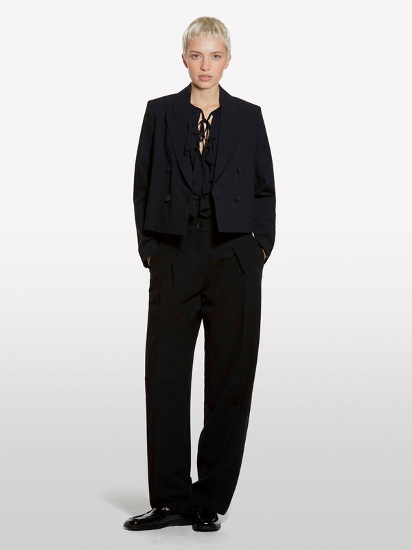 Black palazzo trousers with creases - παντελόνια καμπάνα γυναικεία | Sisley