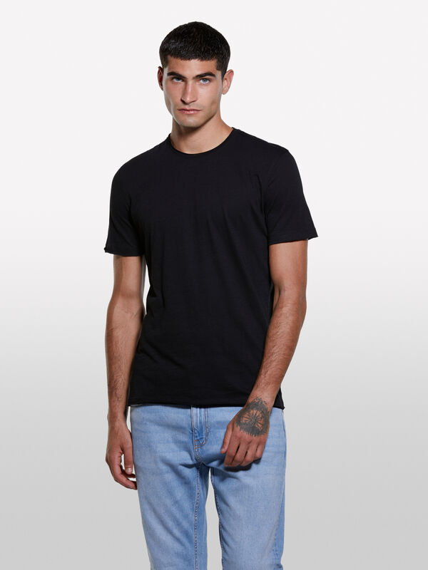 Μπλούζα κοντομάνικη μαύρη slim fit - μπλουζάκια κοντομάνικα ανδρικά | Sisley