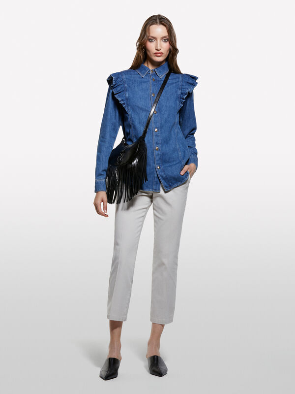 Blue denim shirt with frill - πουκάμισα γυναικεία | Sisley