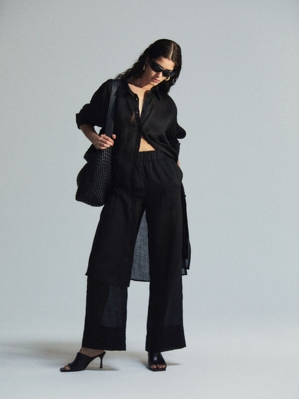 Παντελόνι flare fit από 100% λινό - παντελόνια flare γυναικεία | Sisley