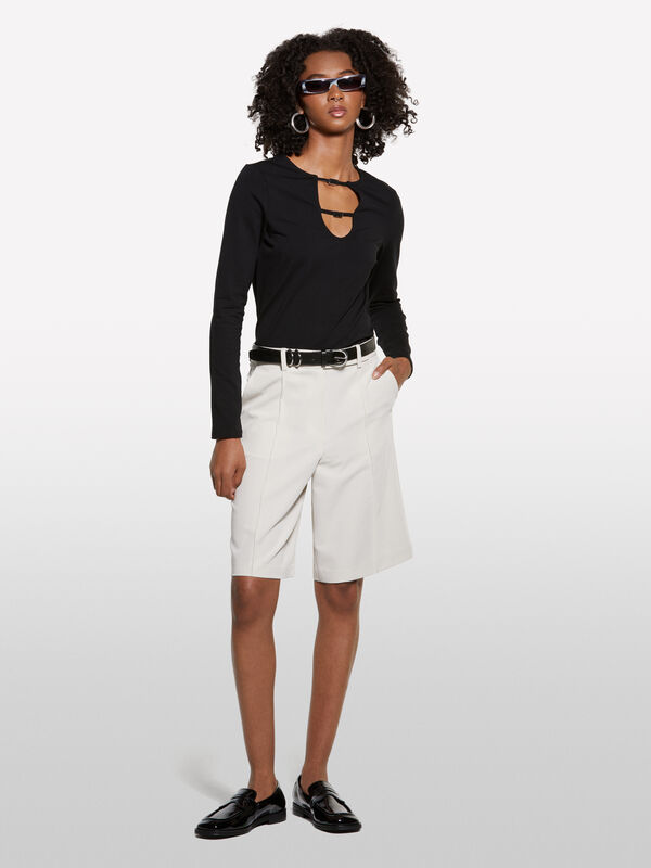 Βερμούδα μπεζ relaxed fit - παντελόνια σορτς γυναικεία | Sisley