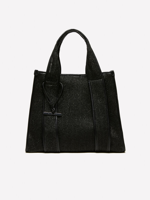 Shopper μαύρη εφέ ψάθινο - τσάντες tote bags γυναικείες | Sisley
