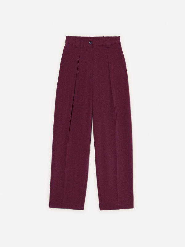 Burgundy palazzo trousers with creases - παντελόνια καμπάνα γυναικεία | Sisley