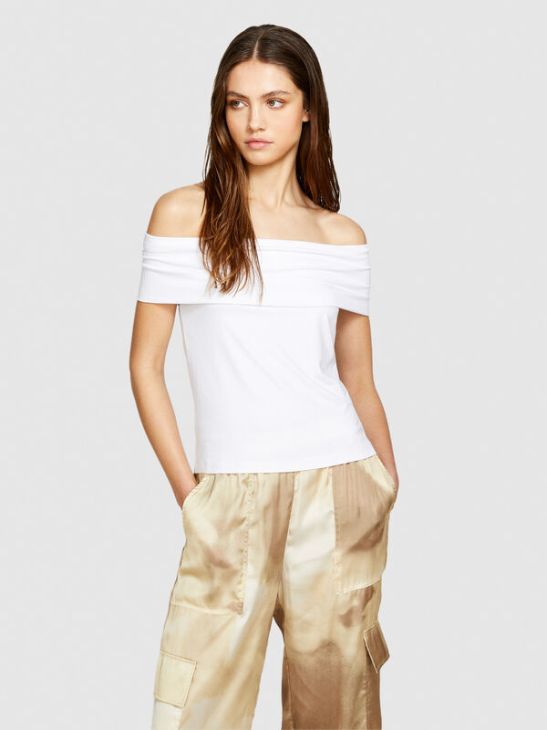 Μπλούζα με ακάλυπτους ώμους - μπλουζάκια κοντομάνικα γυναικεία | Sisley