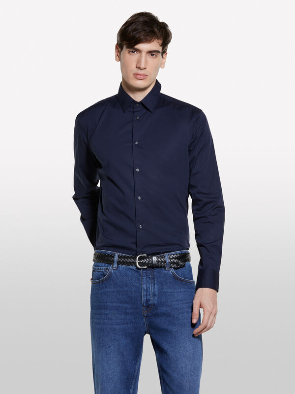 Πουκάμισο slim fit μπλε σκούρο - πουκάμισα slim fit ανδρικά | Sisley