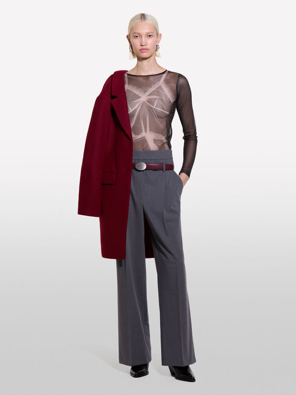 Μπλούζα μαύρη από τούλι με τύπωμα - μπλουζάκια μακρυμάνικα γυναικεία | Sisley