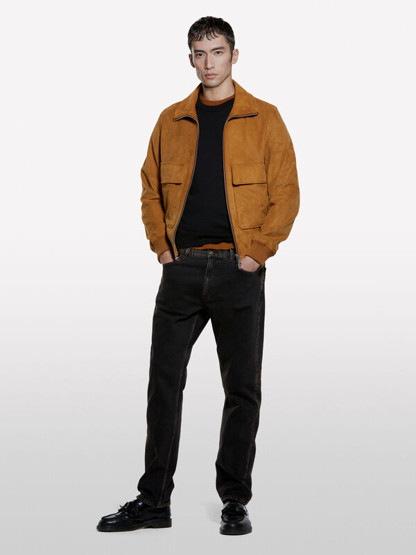 Μπλούζα μαύρη από ανάμεικτο μαλλί - μπλούζες με λαιμόκοψη ανδρικές | Sisley