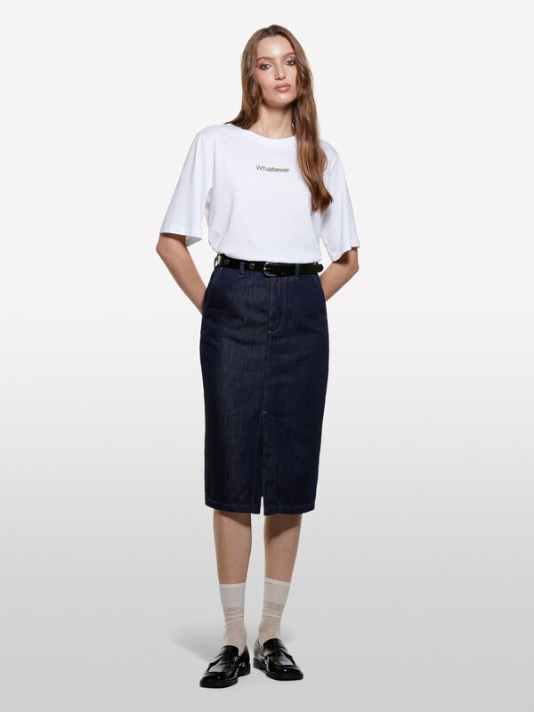 White t-shirt with text print - μπλουζάκια κοντομάνικα γυναικεία | Sisley