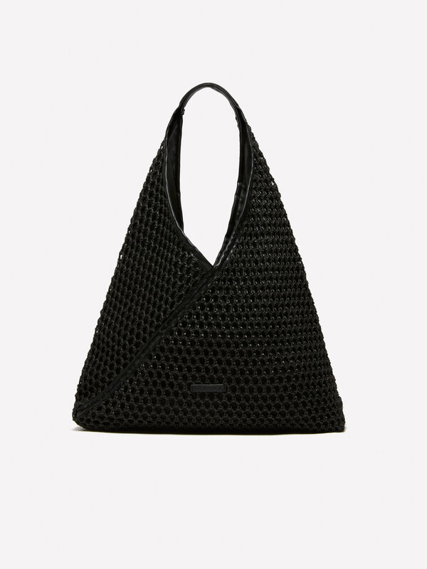 Μάξι τσάντα μαύρη εφέ κροσέ - τσάντες tote bags γυναικείες | Sisley