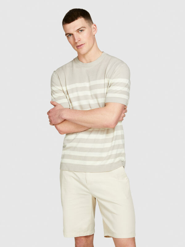 Μπλούζα από πλεκτό ύφασμα ριγέ - μπλουζάκια κοντομάνικα ανδρικά | Sisley