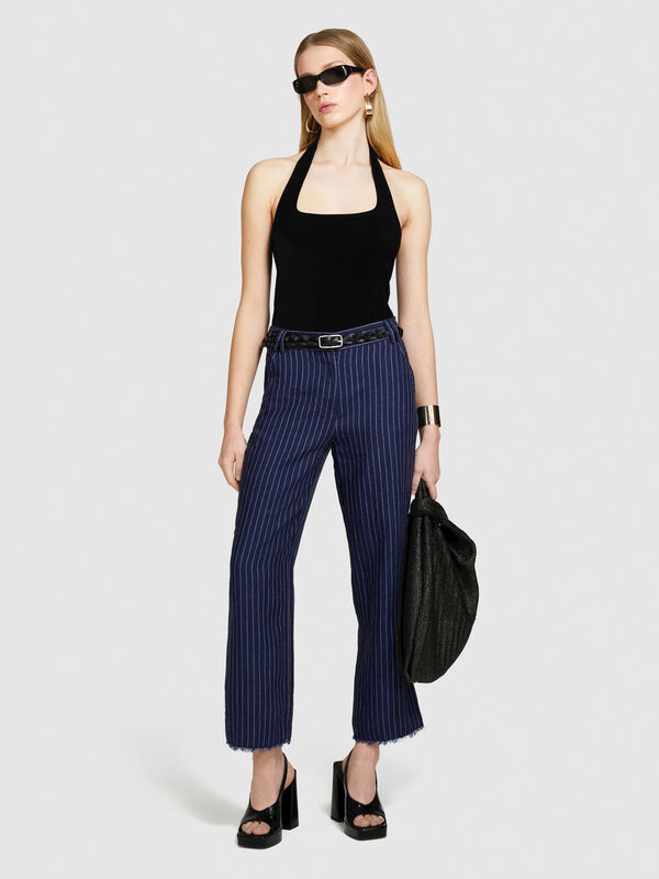 Παντελόνι ριγέ από 100% λινό - παντελόνια regular γυναικεία | Sisley