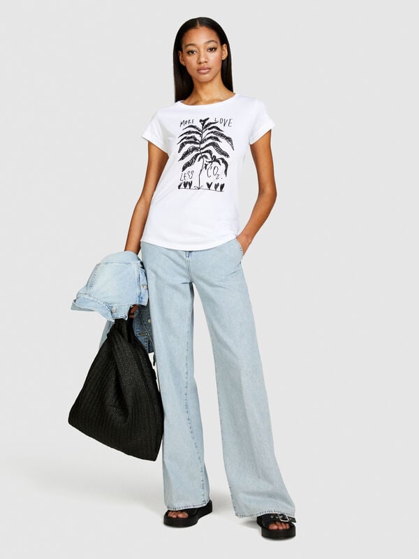 Μπλούζα slim fit με τύπωμα - μπλουζάκια κοντομάνικα γυναικεία | Sisley