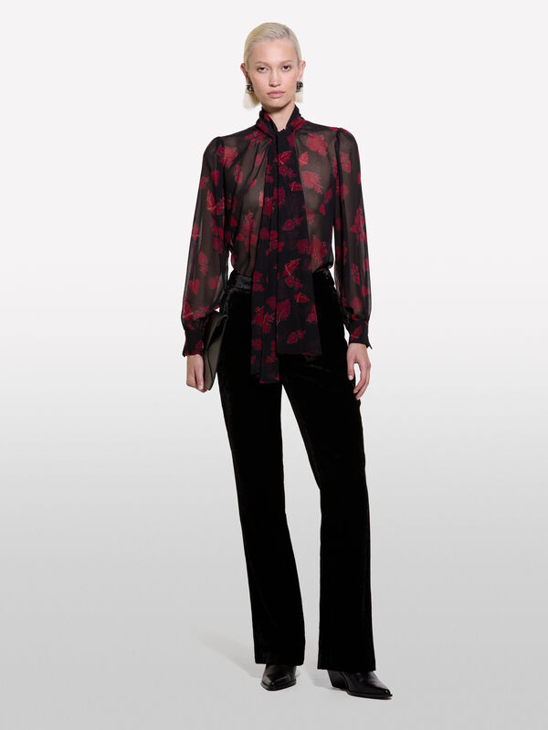 Μπλούζα μαύρη από chiffon με καρδιές - μπλούζες γυναικείες | Sisley